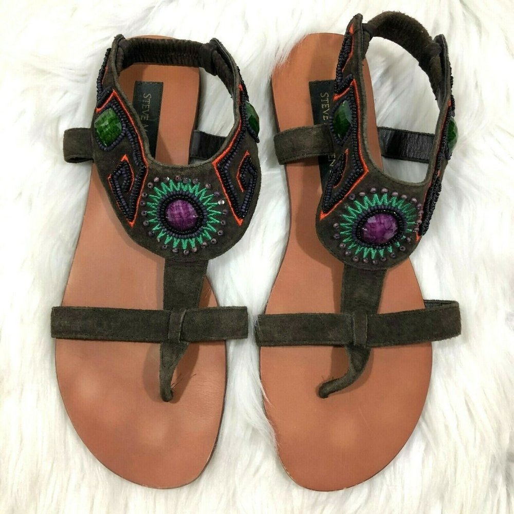 Steve Madden LUXE Brown Suede Leather Sandal Beads